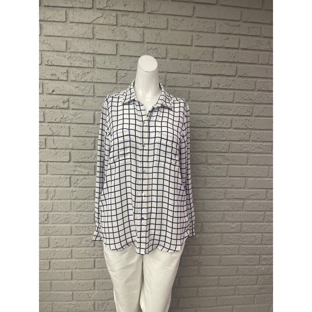 Liz Claiborne Women Long Sleeve Blue White Striped Shirt Size M